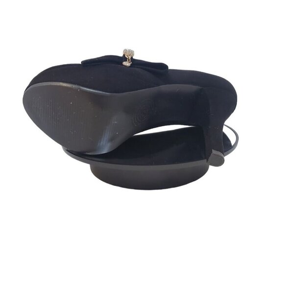 Vittorio D' Firenze Black Suede Bow with Rhinestone Charm Stilettos Platform - Picture 9 of 9